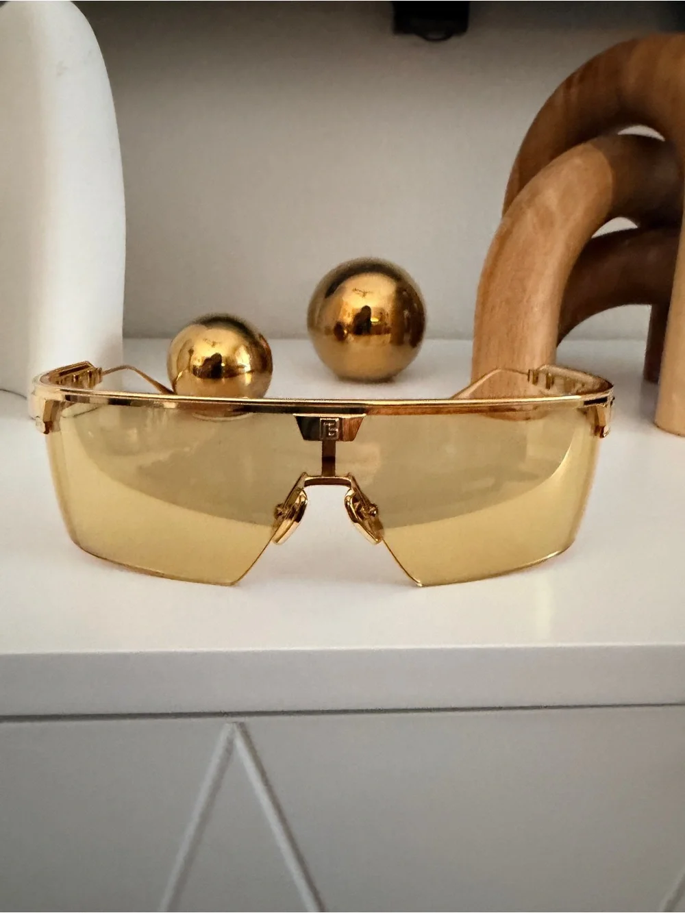 NEW Balmain Limited Edition BPS-147D-142 Gold Mirrored Shield Sunglasses #277